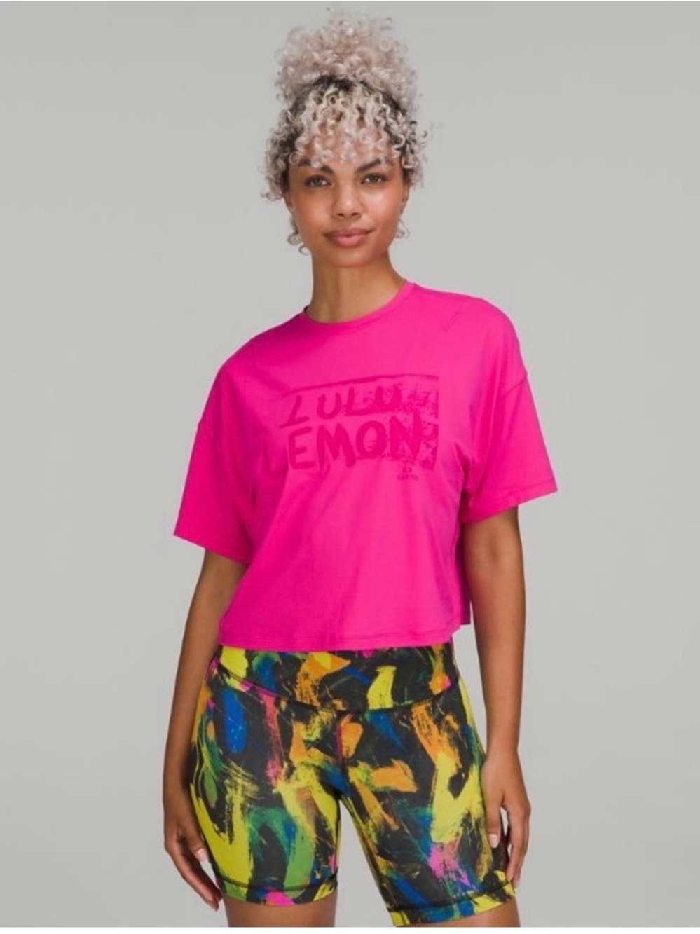 lululemon athletica Hot Pink Cropped Logo Tee